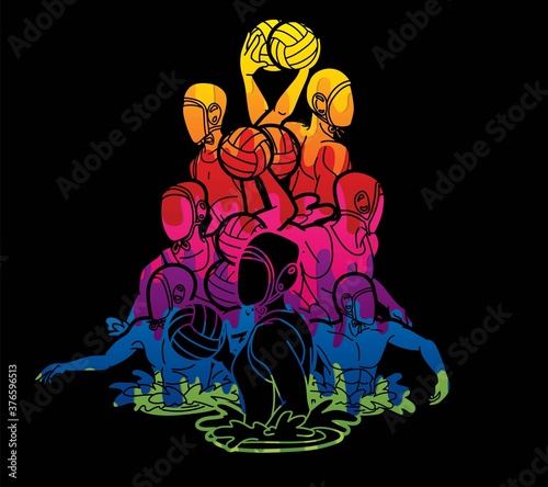 Group of water polo players  action cartoon graphic vector