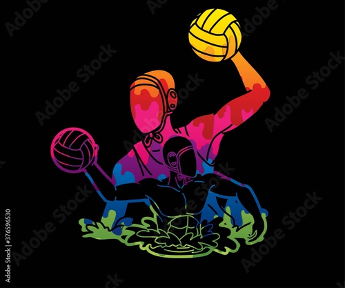 Group of water polo players  action cartoon graphic vector