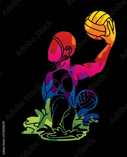 Group of water polo players  action cartoon graphic vector