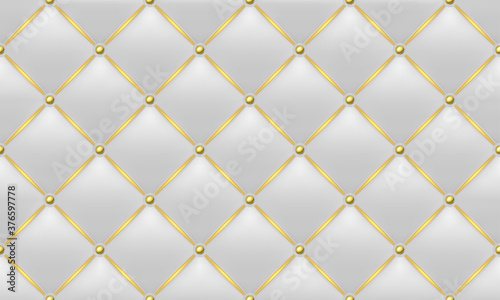 The Gold and White Texture of the Leather Quilted Skin - Background Illustration, Vector