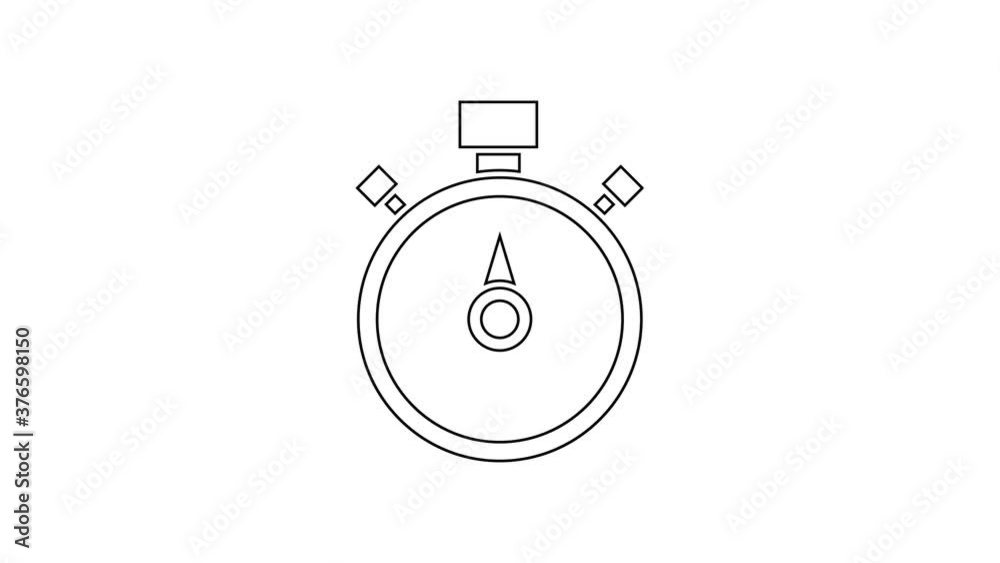 Black line Stopwatch icon isolated on white background. Time timer sign. Chronometer sign. 4K Video motion graphic animation. Black line Stopwatch icon isolated on white background. Time timer sign. Chronometer sign. 4K Video motion graphic animation.