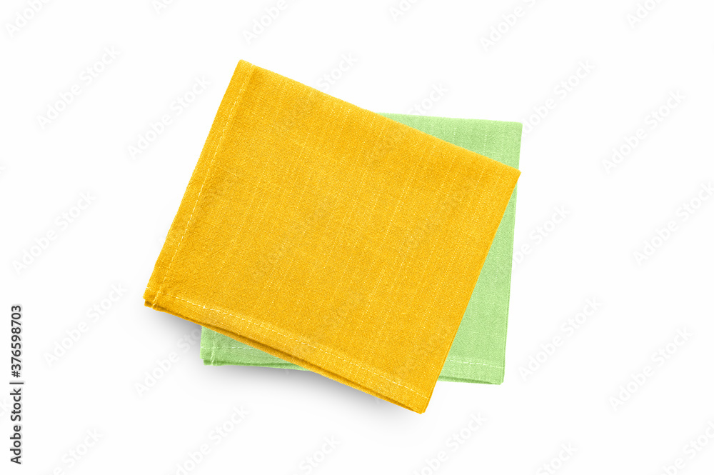 Yellow and green napkin isolated on white background. top view
Yellow and green napkin isolated on white background. top view