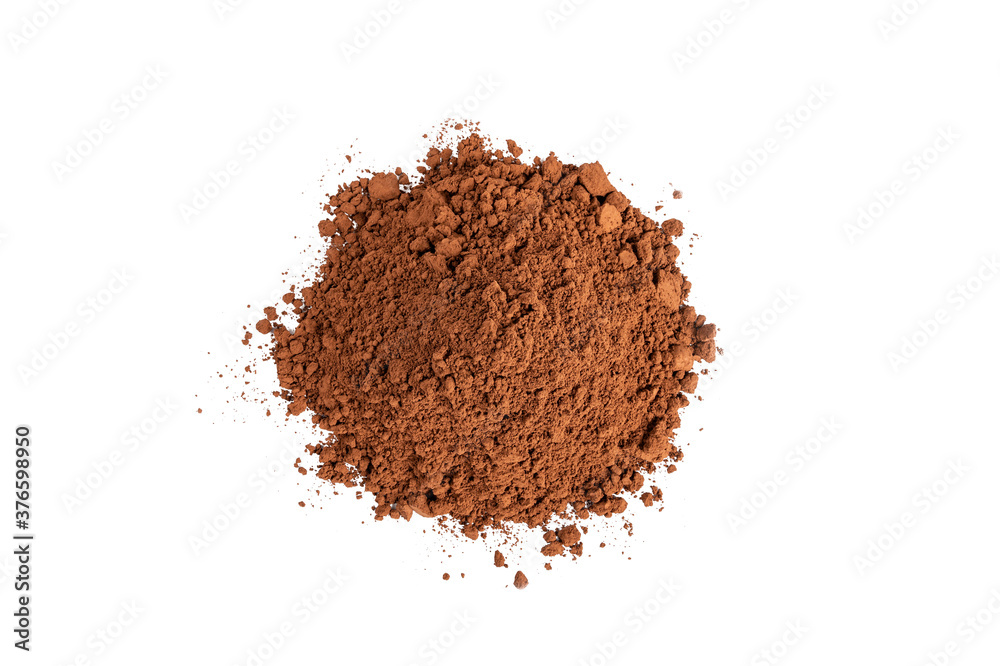 Pile of Cocoa powder isolated on white background. Pile of Cocoa powder isolated on white background.
