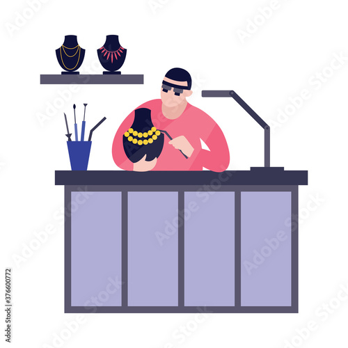 Vector illustration jeweler at work.