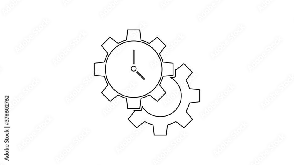 Black line Time Management icon isolated on white background. Clock and gear sign. Productivity symbol. 4K Video motion graphic animation. Black line Time Management icon isolated on white background. Clock and gear sign. Productivity symbol. 4K Video motion graphic animation.