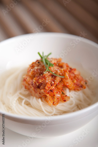 korean food, noodles with spicy seasoning - bibimguksu