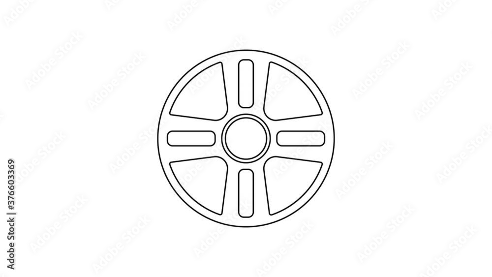 Black line Alloy wheel for a car icon isolated on white background. 4K Video motion graphic animation. Black line Alloy wheel for a car icon isolated on white background. 4K Video motion graphic animation.