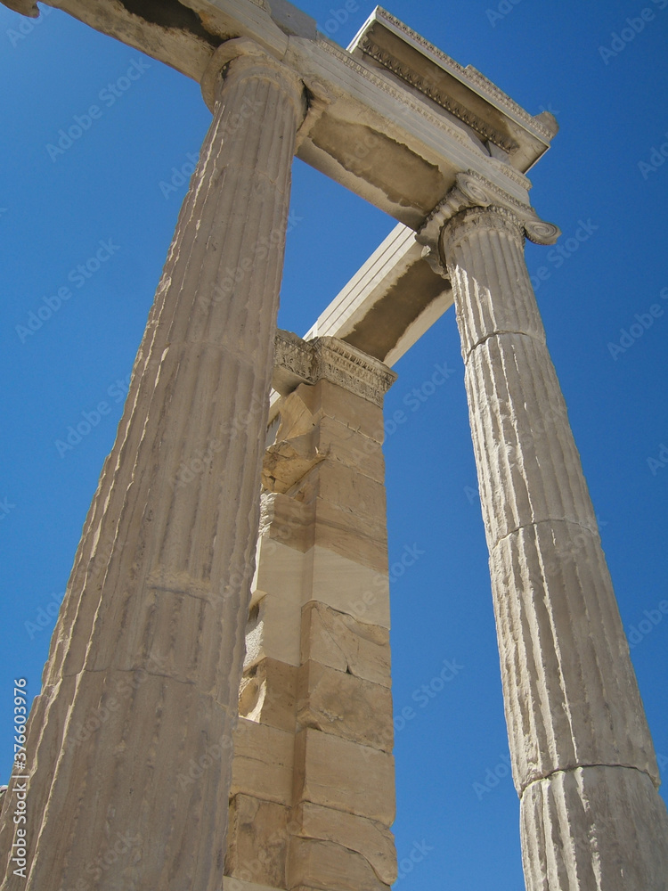 View on corner of columns, Temple of Athena, Acropolis,Athens,Greece View on corner of columns, Temple of Athena, Acropolis,Athens,Greece