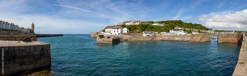 Panoramic view of the harbour at Porthleven in Cornwall
