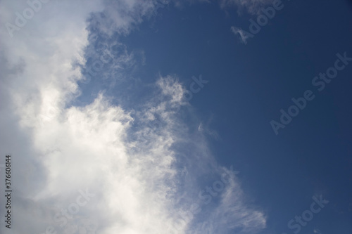 Clear Sunny weather. Blue sky with white clouds.