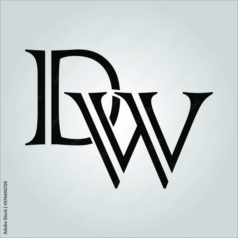 DW letter logo with white background. The black letter design. Black