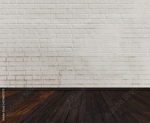 white brick room and wooden floor