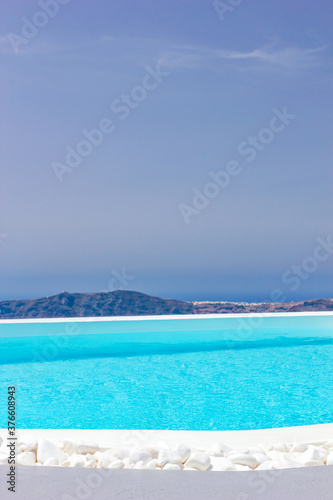 Luxurious swimming pool in Santorini Greece © Netfalls