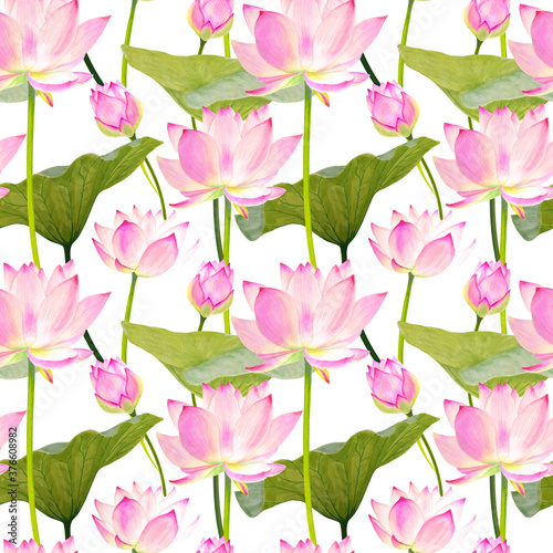 Seamless pattern lotus flower marker drawn