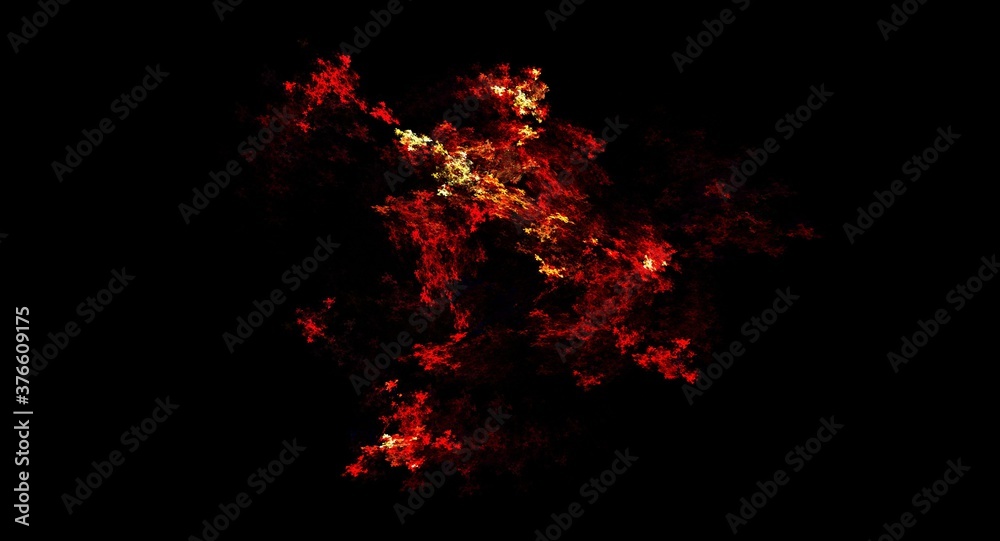 3d rendering abstract glowing fractal with neon electricity lines on black background. Surreal object 3d rendering abstract glowing fractal with neon electricity lines on black background. Surreal object