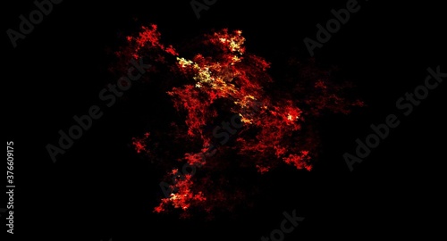 3d rendering abstract glowing fractal with neon electricity lines on black background. Surreal object