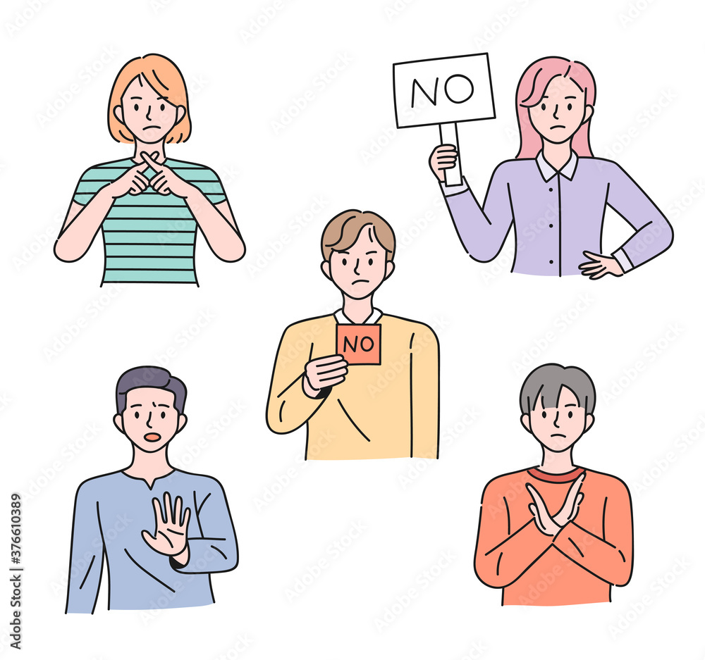 People are making various NO gestures. flat design style minimal vector illustration. People are making various NO gestures. flat design style minimal vector illustration.