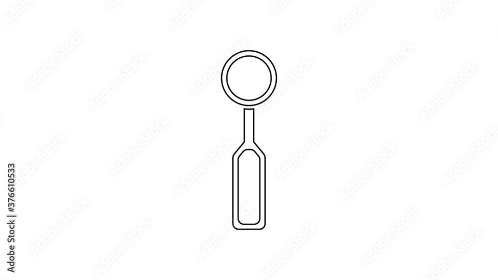 Black line Dental inspection mirror icon isolated on white background. Tool dental checkup. 4K Video motion graphic animation.