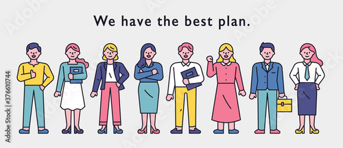 Experts stand in confident poses. flat design style minimal vector illustration.
