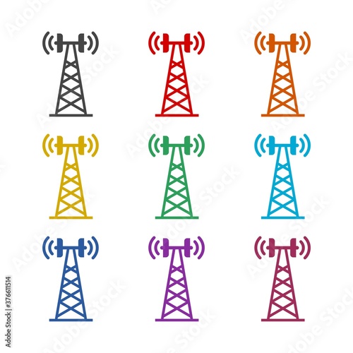 Broadcast communications tower icon  color set