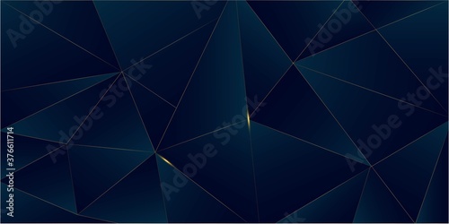 Deep Blue Luxury Gold Background. 3D Abstract Polygonal Sparkling 