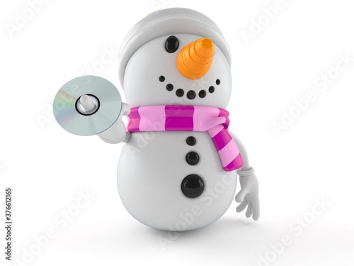 Snowman character holding cd disc