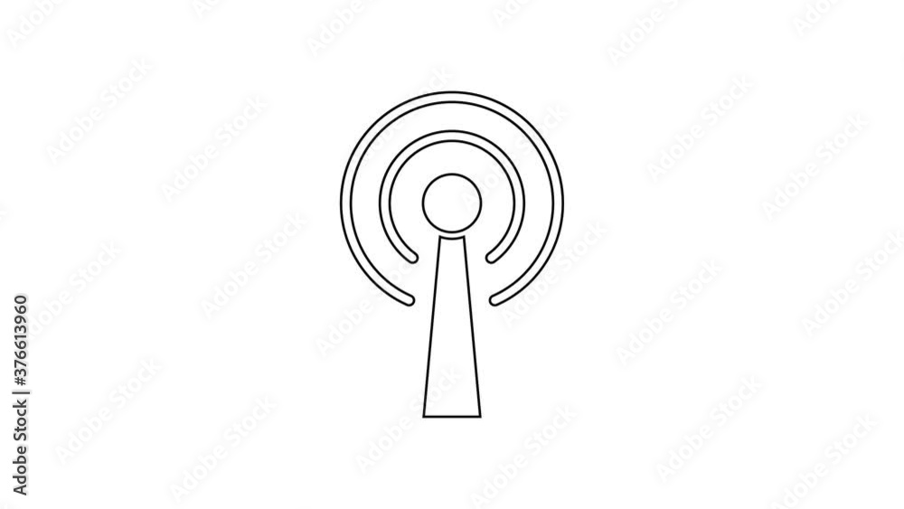Black line Antenna icon isolated on white background. Radio antenna wireless. Technology and network signal radio antenna. 4K Video motion graphic animation. Black line Antenna icon isolated on white background. Radio antenna wireless. Technology and network signal radio antenna. 4K Video motion graphic animation.