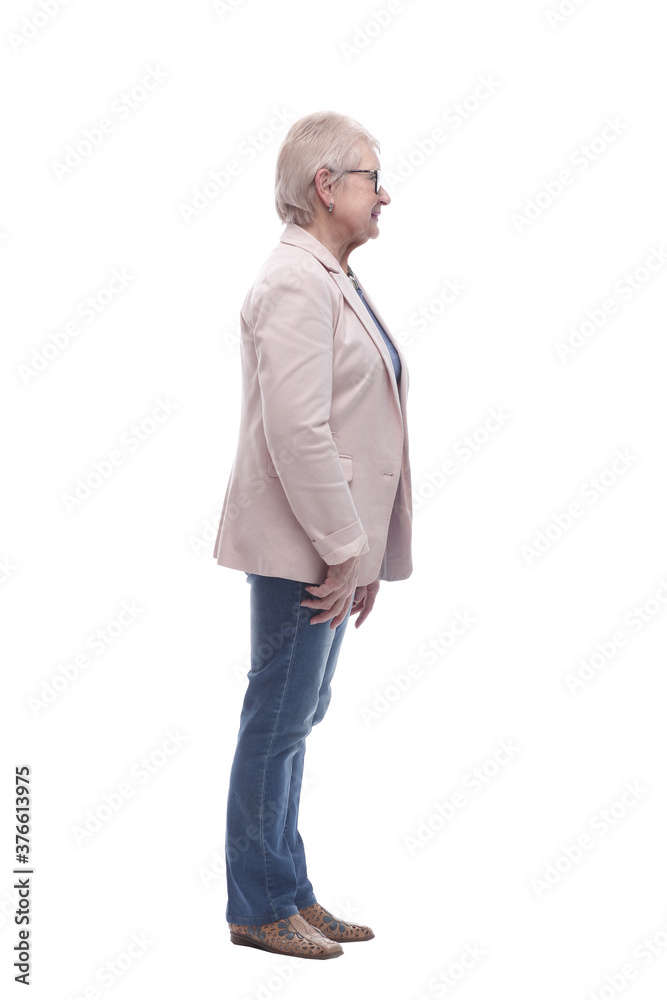 side view. modern elderly woman looking forward side view. modern elderly woman looking forward