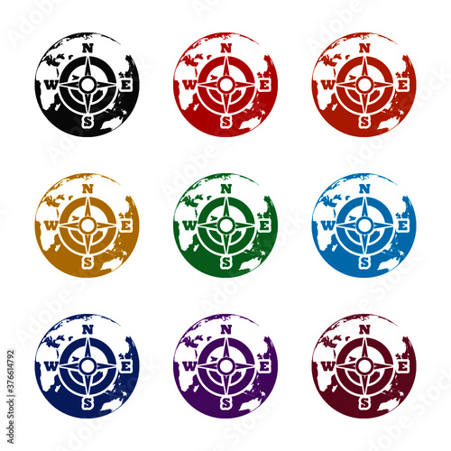 Earth wind rose compass icon, color set