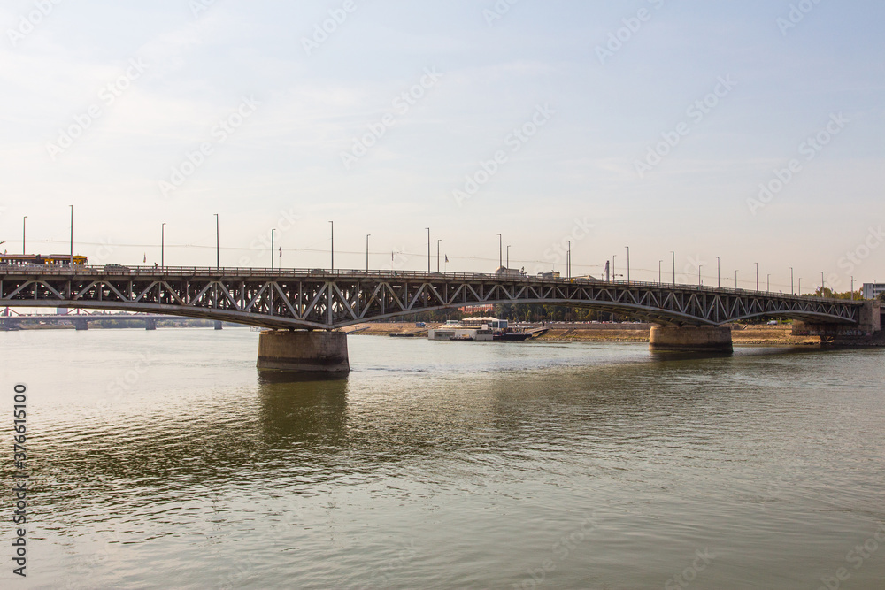 View of the Petofi Bridge  in Budapest. Hungary
