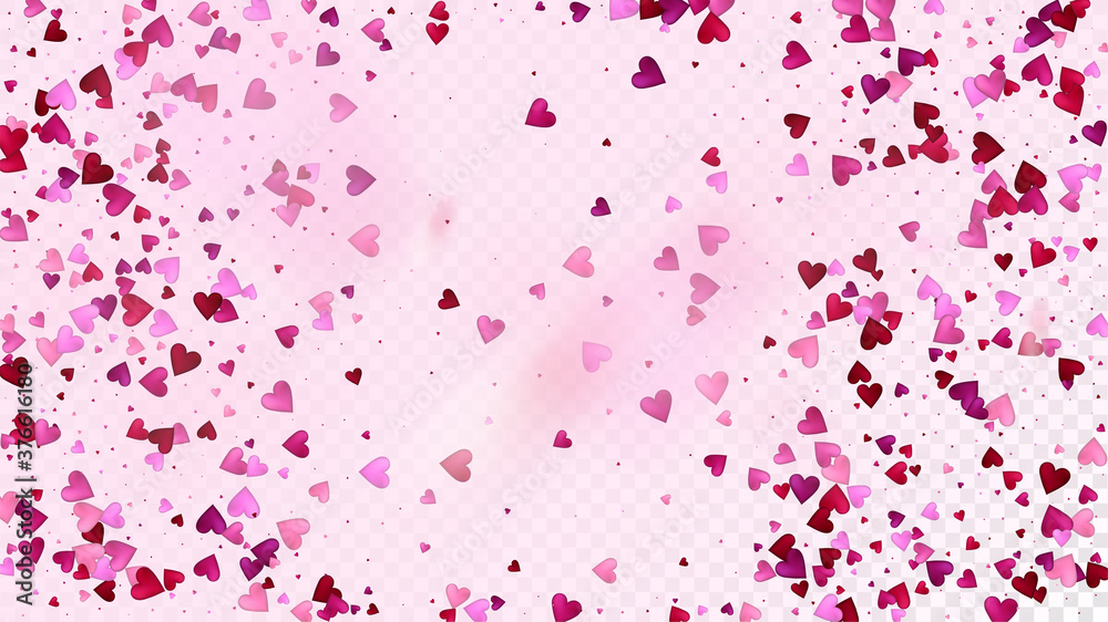 Falling Hearts Vector Confetti. Valentines Day Tender Pattern. Luxury Gift, Birthday Card, Poster Background Valentines Day Decoration with Falling Down Hearts Confetti. Beautiful Pink Sparkles