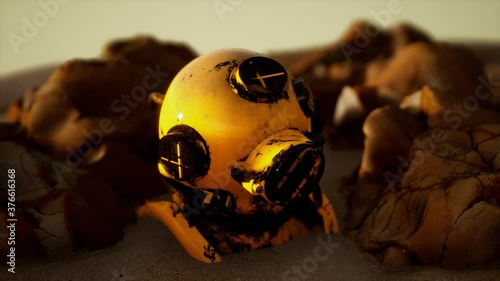 Copper old vintage deep sea diving helmet