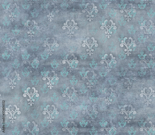Blue damask seamless pattern, vintage wallpaper design