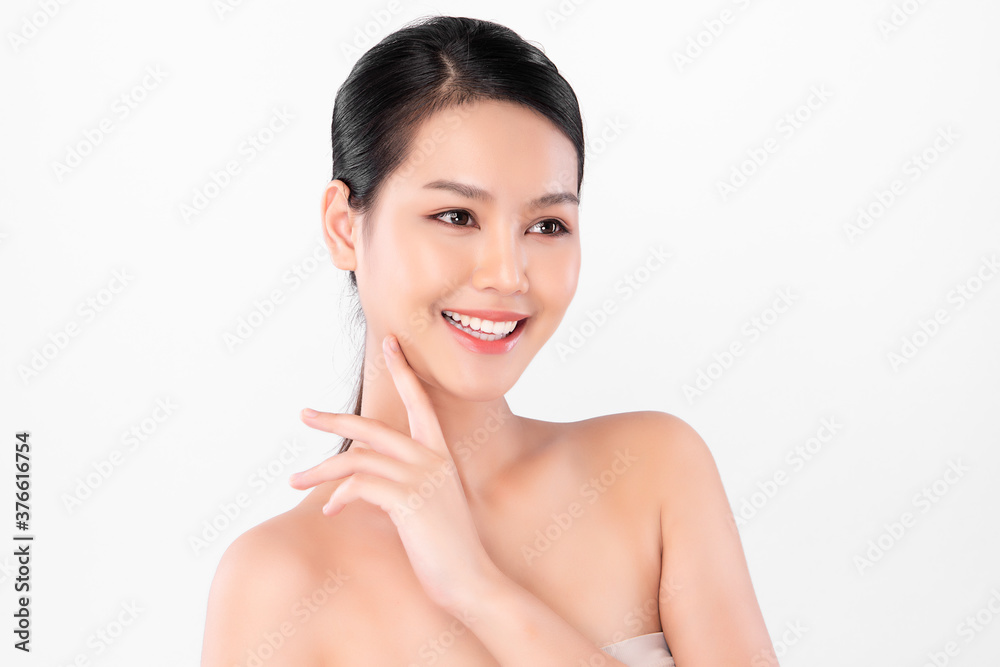 Beautiful Young asian Woman with Clean Fresh Skin on white background, Face care, Facial treatment, Cosmetology, beauty and spa, Asian women portrait Beautiful Young asian Woman with Clean Fresh Skin on white background, Face care, Facial treatment, Cosmetology, beauty and spa, Asian women portrait
