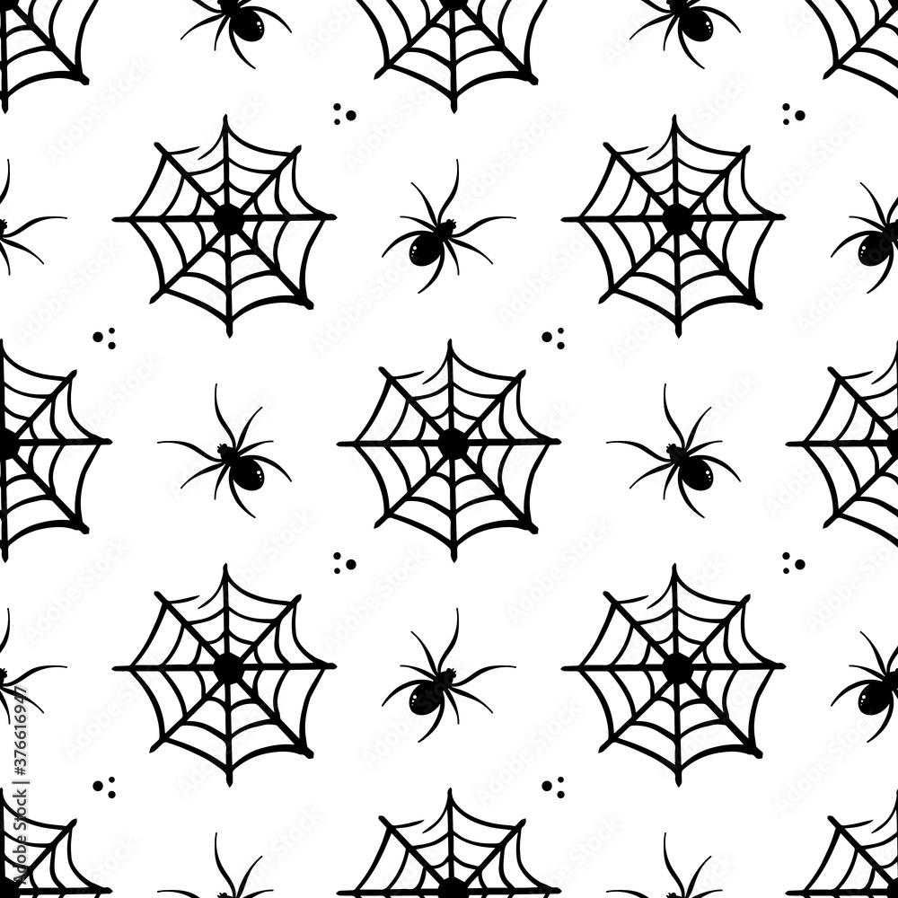 Vector seamless pattern background with little spiders and spider web for halloween design. Vector seamless pattern background with little spiders and spider web for halloween design.
