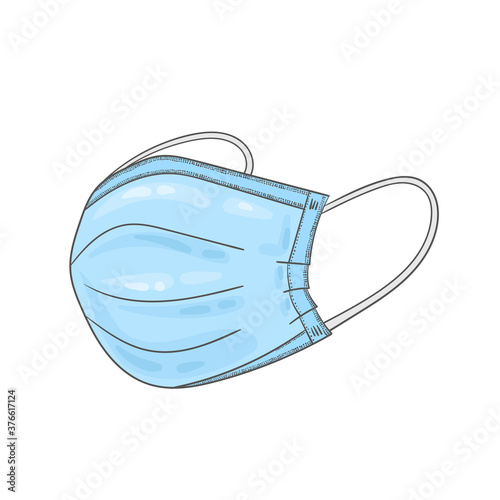 Face mask doodle. Covid-19 coronavirus protection. Medical equipment. Surgical mask. Prevention the spread of Covid-19.
