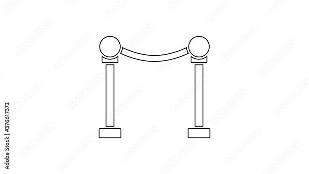 Black line Rope barrier icon isolated on white background. VIP event, luxury celebration. Celebrity party entrance. 4K Video motion graphic animation. Black line Rope barrier icon isolated on white background. VIP event, luxury celebration. Celebrity party entrance. 4K Video motion graphic animation.