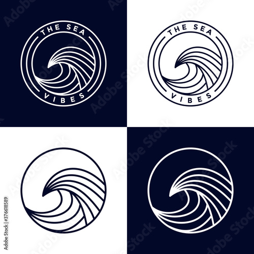 set circle badge creative outline wave logo design