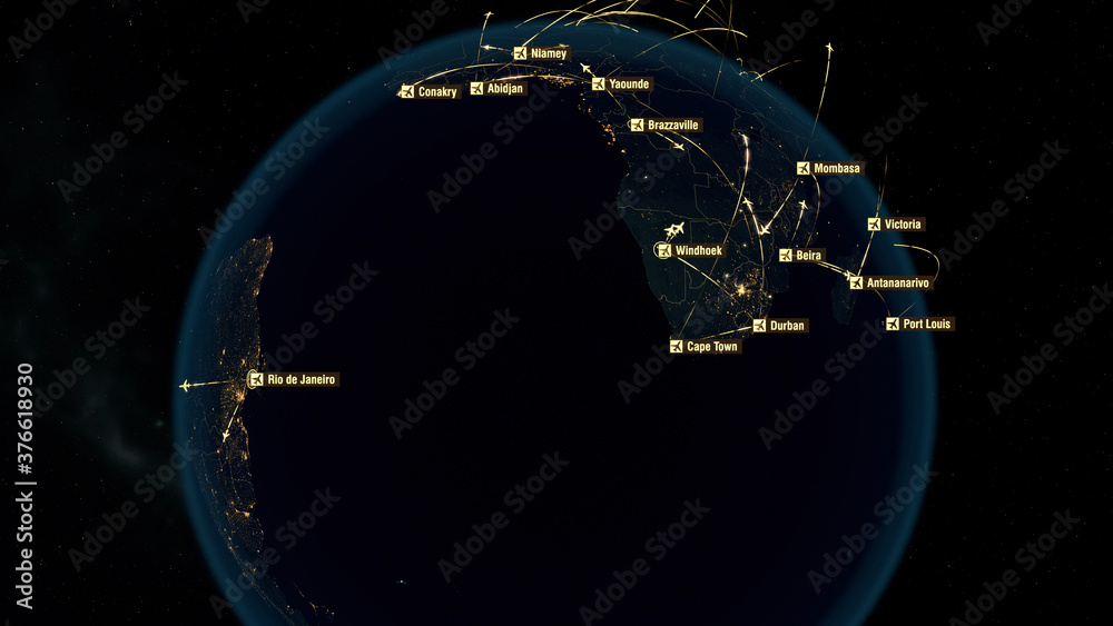 Flight Paths Over South Africa. South African Air Routes. Flight ...