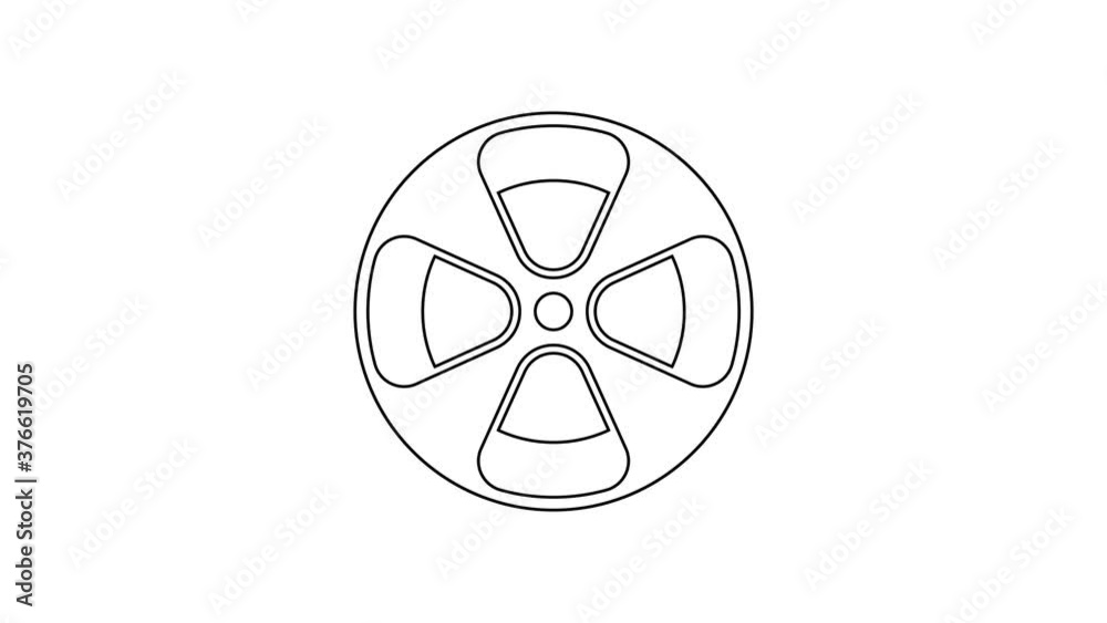 Black line Film reel icon isolated on white background. 4K Video motion graphic animation. Black line Film reel icon isolated on white background. 4K Video motion graphic animation.