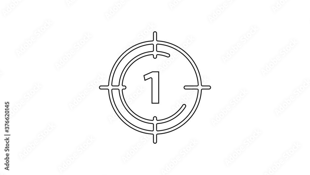 Black line Old film movie countdown frame icon isolated on white background. Vintage retro cinema timer count. 4K Video motion graphic animation.