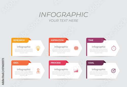 Business infographic element with 6 options, steps, number vector template design	