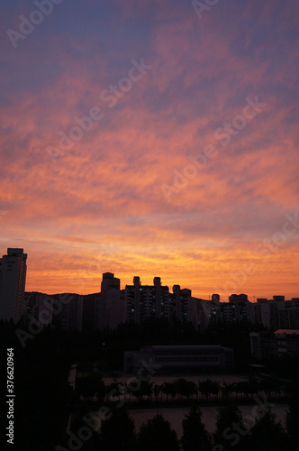 Autumn sky sunset and clouds, the building © JEONG