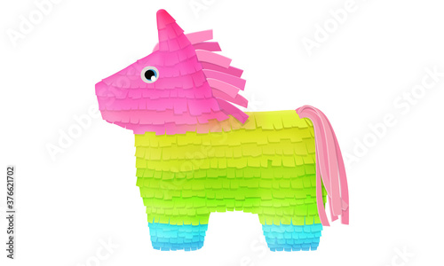 brightly colored Mexican horse pinata for candy party game isolated on white background. 3d realistic vector illustration