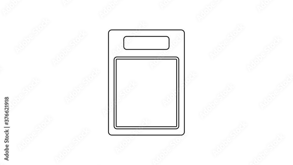 Black line Cutting board icon isolated on white background. Chopping Board symbol. 4K Video motion graphic animation. Black line Cutting board icon isolated on white background. Chopping Board symbol. 4K Video motion graphic animation.