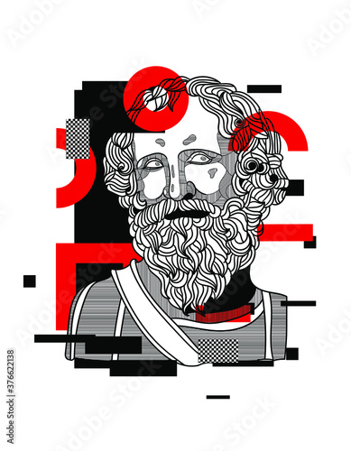 Archimedes. Vector illustration hand-drawn.  Glitch red modern style.