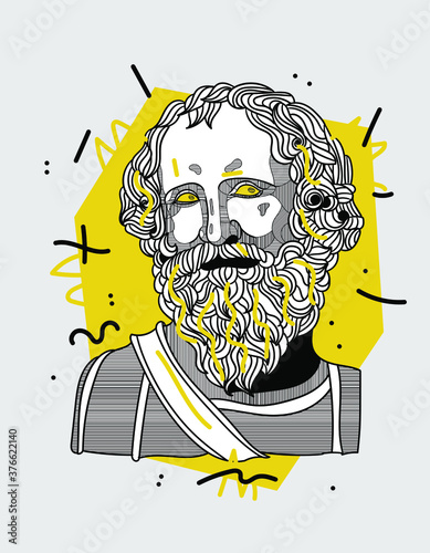 Archimedes. Vector illustration hand-drawn.  Crazy yellow style.