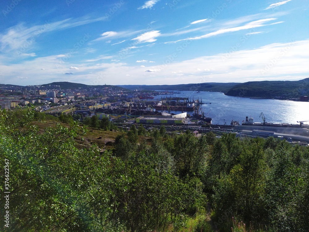 view of the river and mountains near Murmansk,Russia
