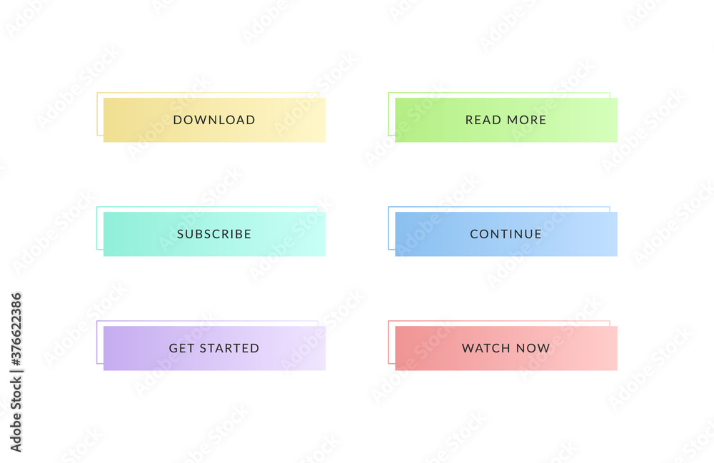 Vector set of different web buttons in modern flat style with gradient and outline frame. UI template. Vector set of different web buttons in modern flat style with gradient and outline frame. UI template.