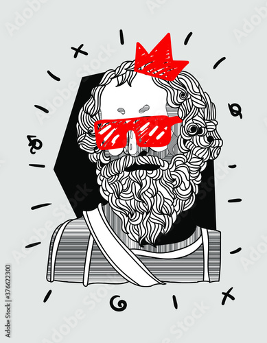 Archimedes. Vector illustration hand-drawn.  Crazy red style.